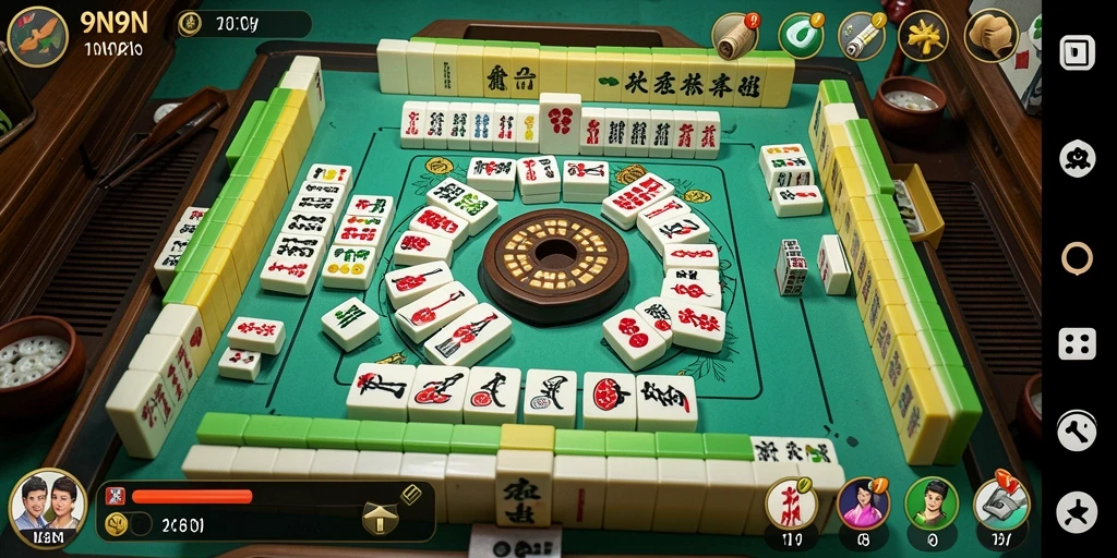 Tampilan gameplay menarik dari 9N9N yang menampilkan ubin Mahjong.