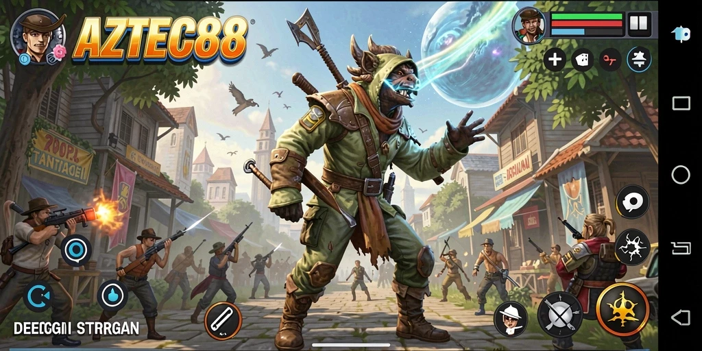 Tampilan gameplay AZTEC88 dengan elemen strategi yang mendebarkan.