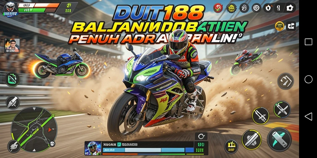 Gameplay balapan motor yang mendebarkan dan penuh aksi.