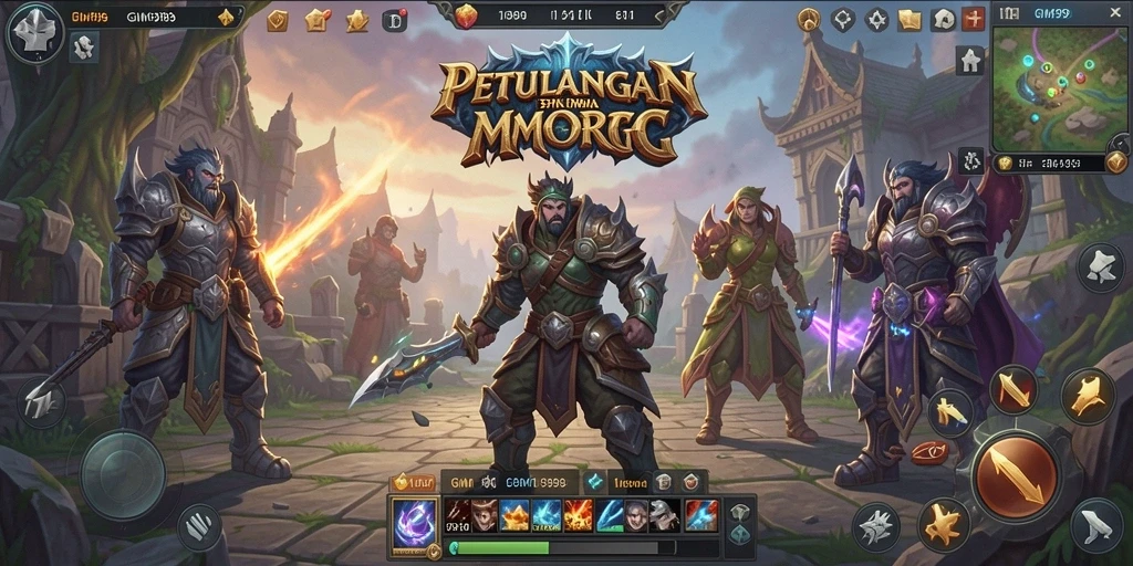 Tangkapan layar gameplay GIM999 menunjukkan pertempuran epik dengan grafis mengesankan.