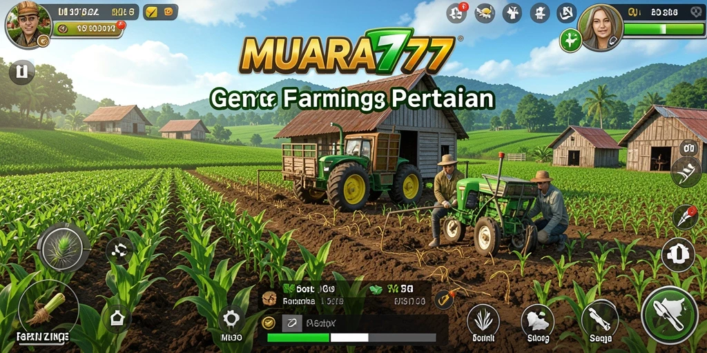 Tampilan gameplay MUARA777 yang menampilkan aktivitas bertani.